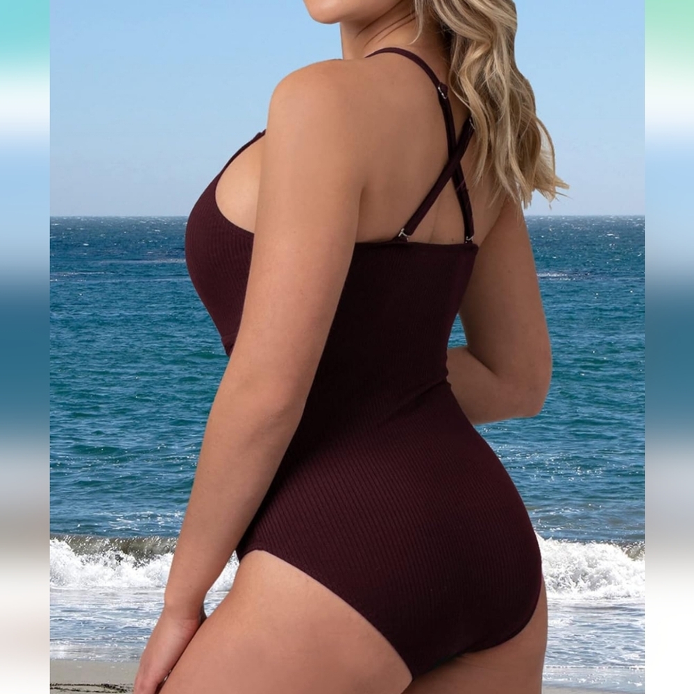 One Piece Ribbed Tummy Control Swimsuit - Picture 7 of 10